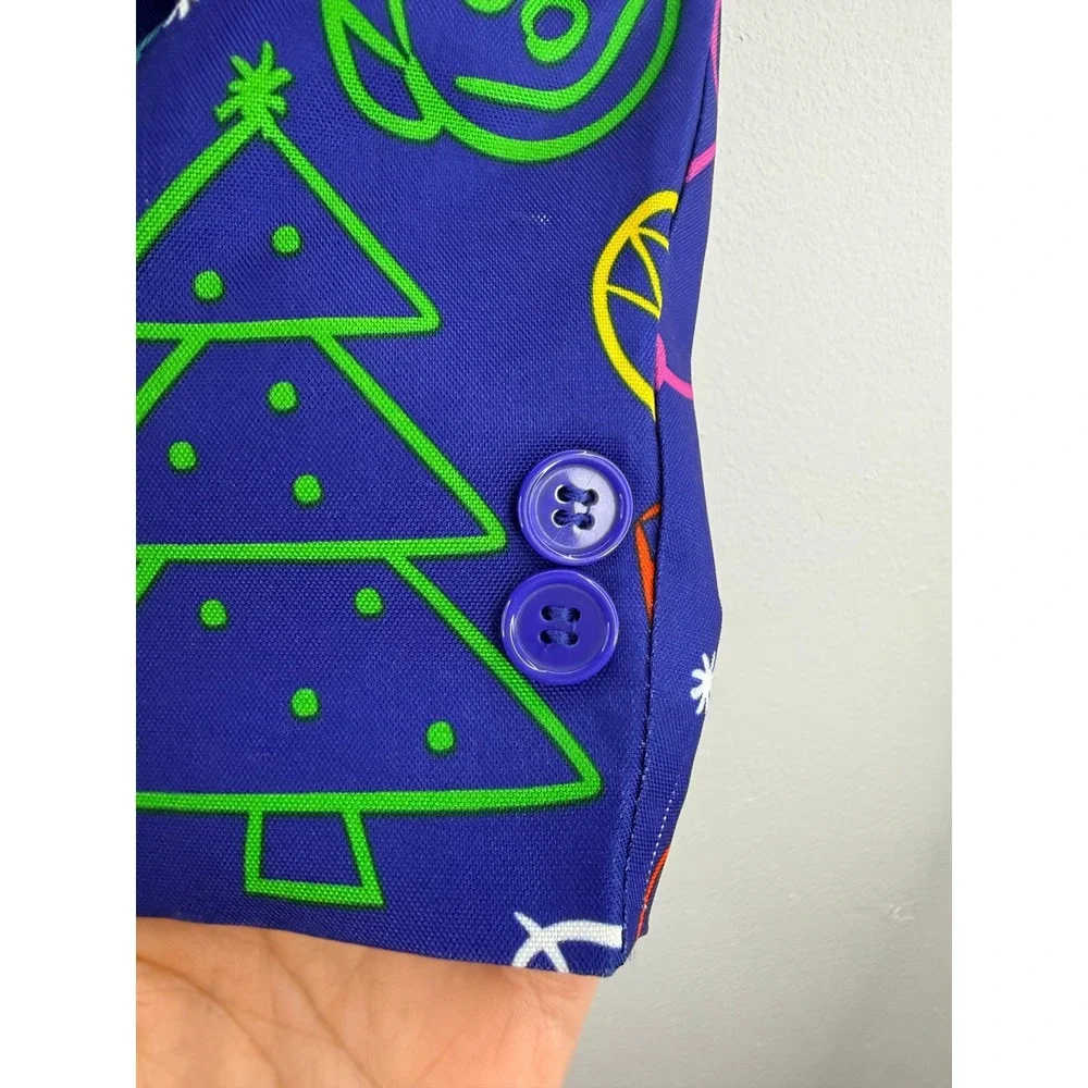 Suitmeister Kids Christmas Blazer Blue Neon Doodle Holiday Jacket Size S‎ 4-6Y